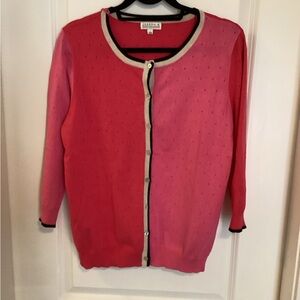 Pink Button-Up Cardigan with Black Trim